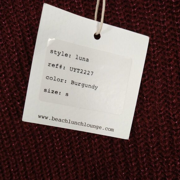 Beach Lunch Lounge Luna Sweater Women Size S Burgundy Red Metallic Long Slv NEW - Picture 5 of 7